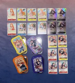 Women of One Piece CCG - 18 NM Cards Mixed Lot Nami, Nico Robin and 4 Asian Tins - Image 1