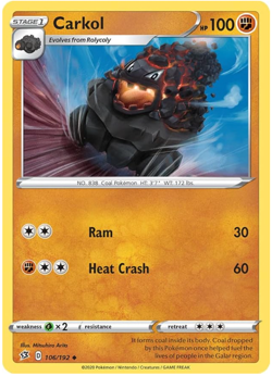 Pokemon - Carkol - 106/192 - Rebel Clash - NM/M - new - Image 1