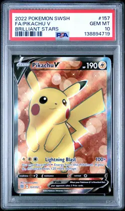 2022 POKEMON SWORD & SHIELD BRILLIANT STARS #157 FULL ART/PIKACHU V PSA 10 - Image 1