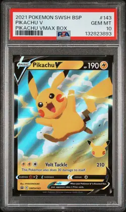 2021 POKEMON SWSH BLACK STAR PROMO PIKACHU VMAX BOX #143 PIKACHU V PSA 10 - Image 1
