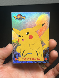 Topps Pokemon black logo rainbow foil sandpaper TV2 Pikachu #25 LP - Image 1
