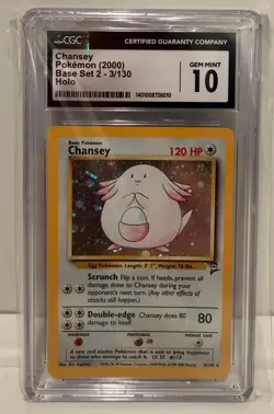 CGC 10 GEM MINT Chansey 2000 Base Set 2 3/130 Holo Pokemon Card - Image 1