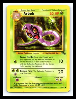 💥 Arbok Fossil 1999 Rare Non Holo Foil Pokemon TCG Vintage # 31/62 - Image 1