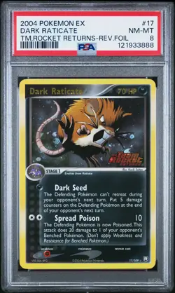 2004 POKEMON EX TEAM ROCKET RETURNS #17 DARK RATICATE-REVERSE FOIL PSA 8 - Image 1