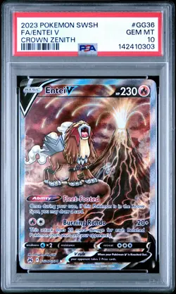 2023 POKEMON SWORD & SHIELD CROWN ZENITH #GG36 FULL ART/ENTEI V PSA 10 - Image 1