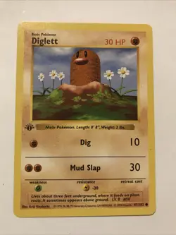 Diglett 47/102 Common 1st Edition Base Set Pokemon TCG Card Shadowless - Image 1