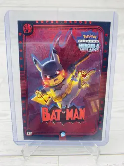 Pikachu as BATMAN #E30 Rare Red Holo ⚡Heroes & Villains (non-Pokemon fan art) - Image 1