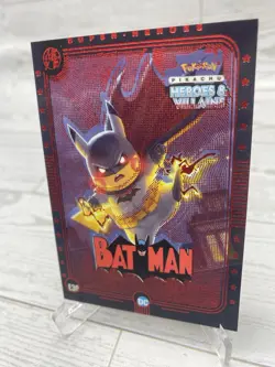 Pikachu as BATMAN #E30 Rare Red Holo ⚡Heroes & Villains (non-Pokemon fan art) - Image 3