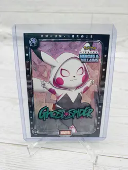 Pikachu as GHOSTSPIDER E24 Rare Pink Holo Heroes & Villains non-Pokemon fan art - Image 1