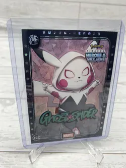 Pikachu as GHOSTSPIDER E24 Rare Pink Holo Heroes & Villains non-Pokemon fan art - Image 2