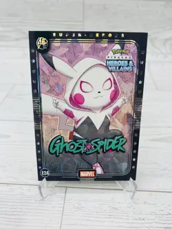 Pikachu as GHOSTSPIDER E24 Rare Pink Holo Heroes & Villains non-Pokemon fan art - Image 3