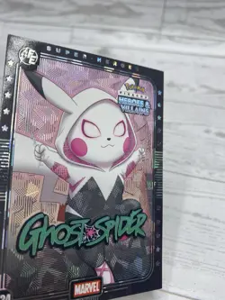 Pikachu as GHOSTSPIDER E24 Rare Pink Holo Heroes & Villains non-Pokemon fan art - Image 4