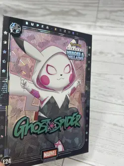 Pikachu as GHOSTSPIDER E24 Rare Pink Holo Heroes & Villains non-Pokemon fan art - Image 5