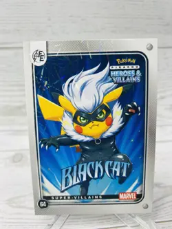 Pikachu as Black Cat Lazer Holo Marvel Heroes & Villains (Non-Pokemon Fan Art) - Image 1