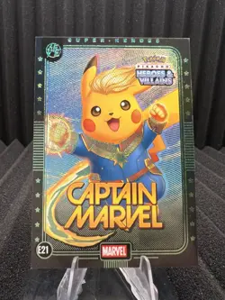 Captain Marvel (Pikachu) #E21 Green Holo Heros & Villains Flash Edition Pokemon - Image 1