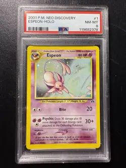Pokemon Espeon Holo Neo Discovery 1/75 Unlimited Holo Rare PSA 8 - Image 3