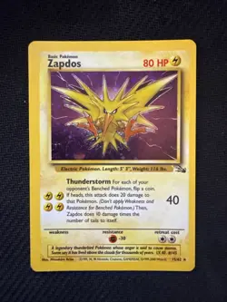 Pokemon TCG Zapdos 15/62 Fossil Unlimited Holo Rare WOTC A - Image 1