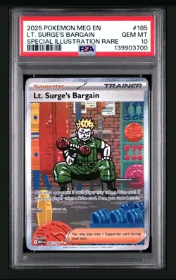 2025 Pokemon Mega Evolutions Lt. Surge’s Bargain #185 PSA 10 - Image 1