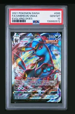 2021 Pokemon SWSH Evolving Skies Umbreon VMAX Full Art 095/203 PSA 10 - Image 1
