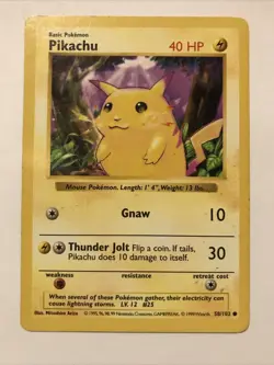 Pikachu Yellow Cheeks 58/102 Pokemon TCG Shadowless Base Set Card - Image 1