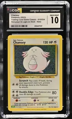 CGC 10 Chansey Holo 015/034 Trading Card Game Classic CLV Pokemon Card 015 - Image 1