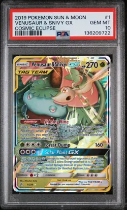 2019 Pokemon Sun & Moon Cosmic Eclipse Venusar & Snivy GX #1 PSA 10 - Image 1