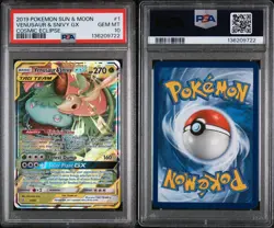 2019 Pokemon Sun & Moon Cosmic Eclipse Venusar & Snivy GX #1 PSA 10 - Image 3