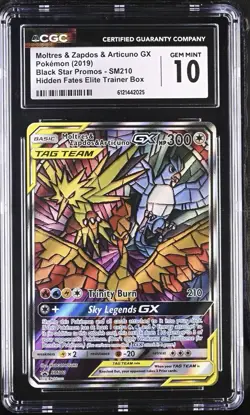 POKEMON 2019 #SM210 MOLTRES & ZAPDOS & ARTICUNO GX CGC 10 GEM MINT PROMO - Image 1