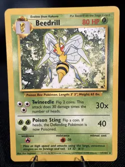 1999 Pokemon Card Rare Beedrill Base Set 17/102 Near Mint NM - Image 1