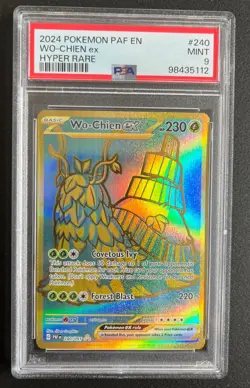 Graded 2024 PSA 9 Paldean Fates Wo-Chien ex Hyper Rare 240/091 Pokemon Card - Image 1