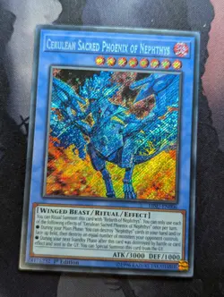 Cerulean Sacred Phoenix of Nephthys HISU-EN006 Secret Rare 1st Ed VLP - Image 1