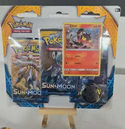 2017 POKEMON SUN & MOON BASE SET, 3 BOOSTER PACKS PROMO SEALED BLISTER A - Image 1