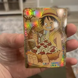 One Piece Luffy Eating Pizza Anime Manga SSR RARE Mint Holo Trading Card CCG TCH - Image 1