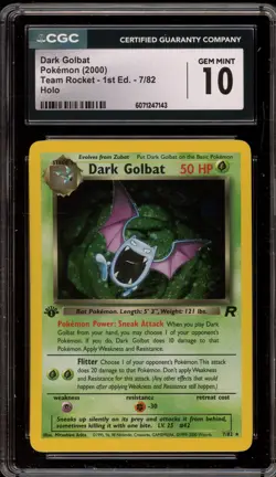 Pokemon Dark Golbat Team Rocket 1st Edition Holo Rare #7 CGC 10 Gem Mint - Image 1