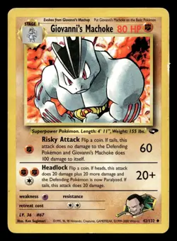 Giovanni's Machoke 42/132 Uncommon Gym Challenge WOTC Pokemon MP - Image 1