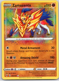 POKEMON TCG ZAMAZENTA 102/185 VIV AMAZING RARE VIVID VOLTAGE POKEMON - Image 1