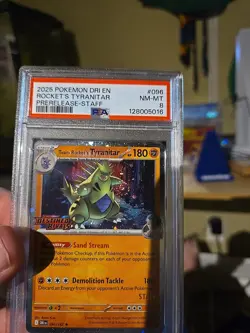 2025 POKEMON DESTINED RIVALS PRERELEASE-STAFF #096 TEAM ROCKET'S TYRANITAR PSA 8 - Image 3