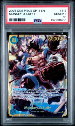 Monkey D. Luffy PSA10 2025 One Piece Op11-A Fist Of Divine Speed #118 - Image 1