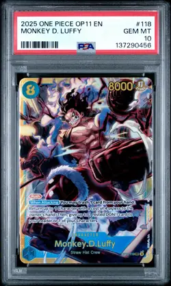 Monkey D. Luffy PSA10 2025 One Piece Op11-A Fist Of Divine Speed #118 - Image 1