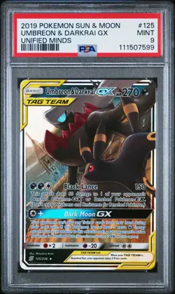 2019 POKEMON UNIFIED MINDS UMBREON & DARKRAI GX #125 PSA 9 MINT #111507599 - Image 1