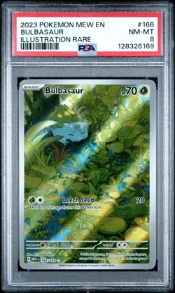 Bulbasaur Illustration Rare 2023 151 Pokemon Set PSA 8 #166 English Version - Image 1