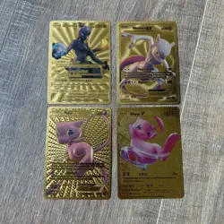 Four Gold Foil Mewtwo Ex/GX And Mew V/EX Pokemon Fan Art Cards - Near Mint - Image 1