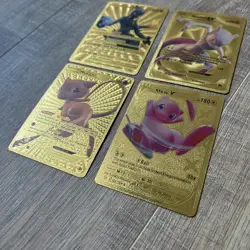 Four Gold Foil Mewtwo Ex/GX And Mew V/EX Pokemon Fan Art Cards - Near Mint - Image 2