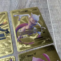 Four Gold Foil Mewtwo Ex/GX And Mew V/EX Pokemon Fan Art Cards - Near Mint - Image 4