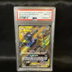 2019 POKEMON SUN & MOON TEAM UP #162 FULL ART/PIKACHU & ZEKROM GX PSA 10 - Image 1