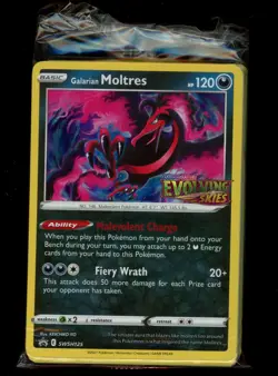 Galarian Moltres Evolving Skies SWSH125 Prerelease Promo Holo Sealed Pokemon TCG - Image 1