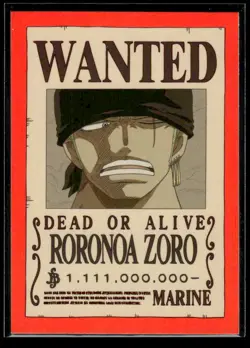 Panini One Piece Treasure Box Roronoa Zoro Wanted #52 Near Mint or Better - Image 1