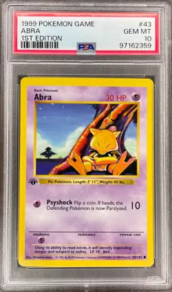 Pokemon Abra Base Set 1st Edition (Shadowless) #43 PSA 10 Gem Mint - Image 1
