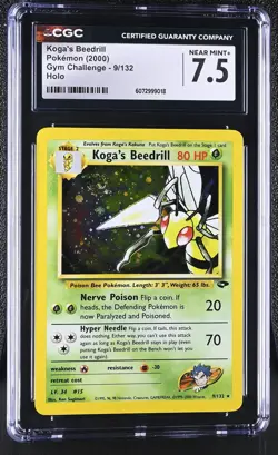 CGC 7.5 Koga's Beedrill 2000 Gym Challenge 9/132 Holo SWIRL Pokemon Card - Image 1