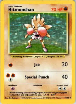 Hitmonchan 7/102 Base Set Rare Holo Pokemon Card WOTC 1999 - Image 1